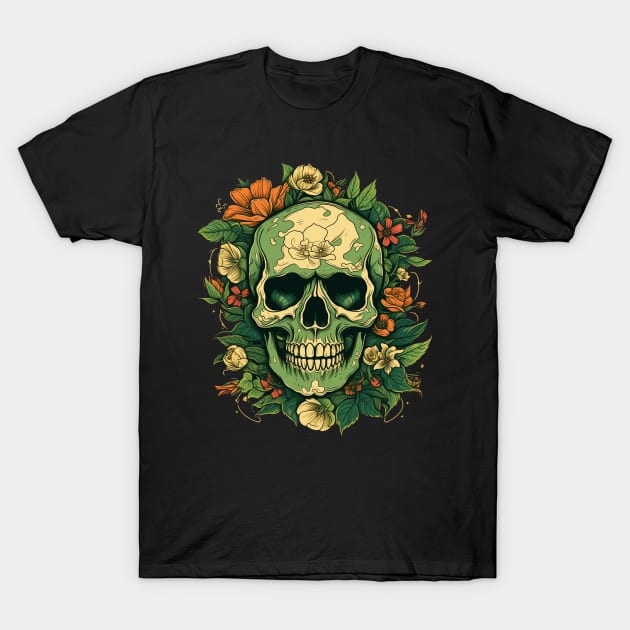 Floral Skull Tattoo T-Shirt by Goku Creations